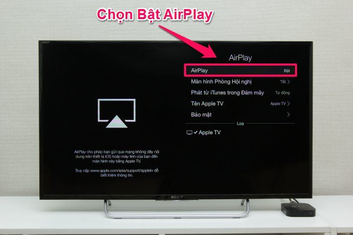 Chọn bật tại mục AirPlay